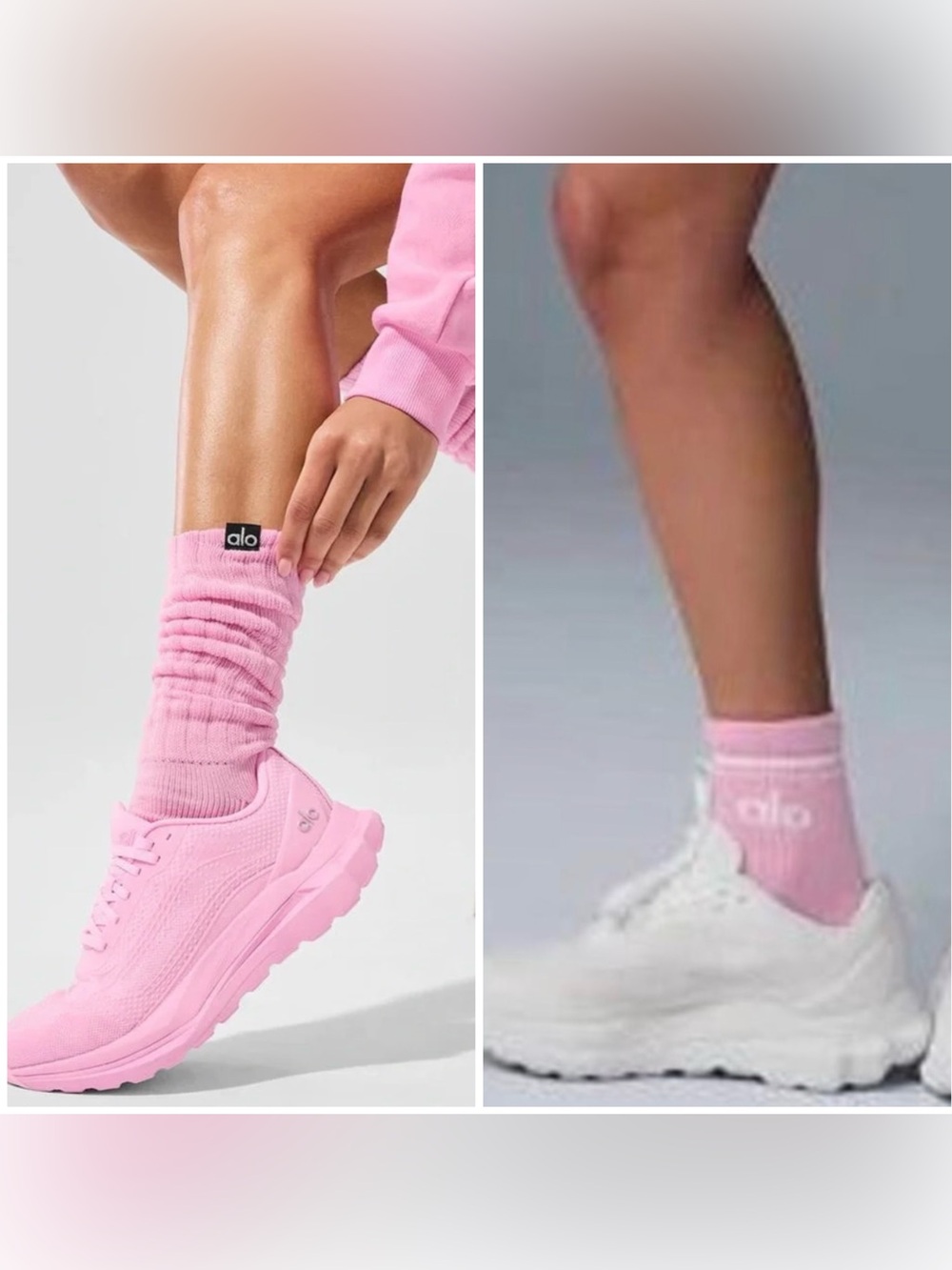 TWO SETS Alo Socks scrunch sock and half crew in SWEET pink. NWT $72 retail